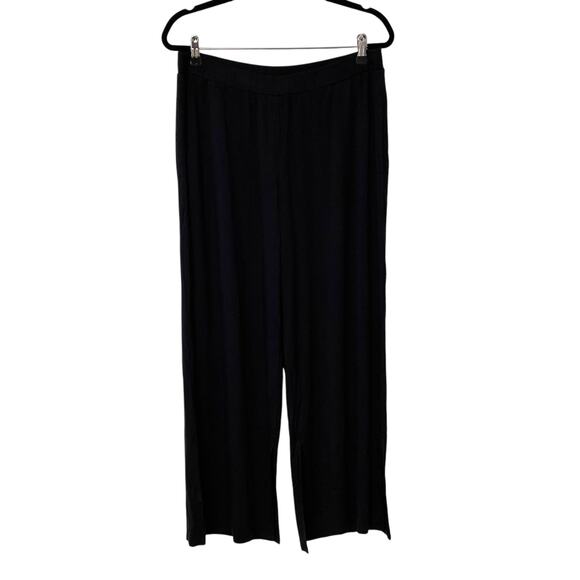 Susan Graver Soleil Knit Black Wide Leg Pull On Pants Slits M - Picture 1 of 3